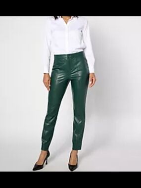 Dennis Basso Faux Leather Slim Leg Pants Emerald green